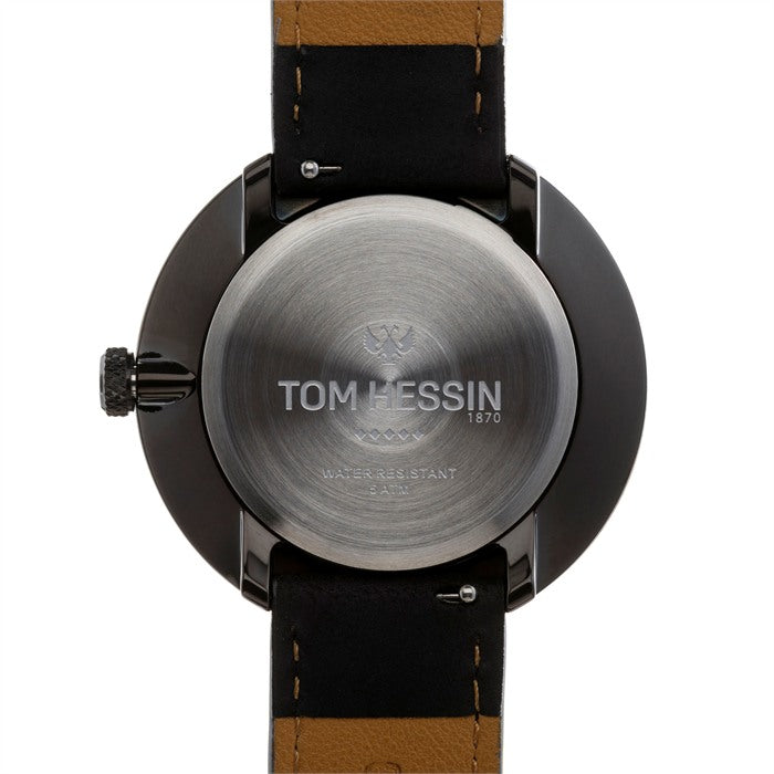 Tom Hessin Revolution Black watch with black leather strap and gold buckle - caseback
