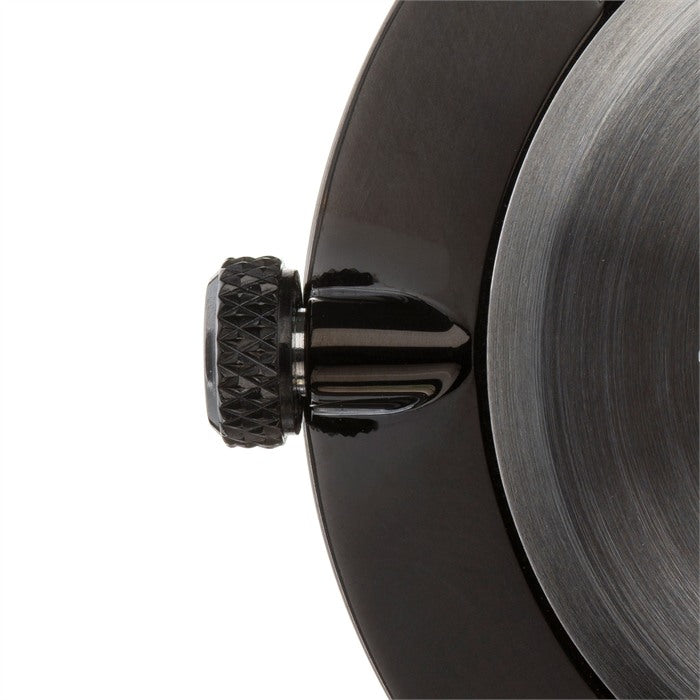 Tom Hessin Revolution Black watch with black leather strap and black buckle - crown detail