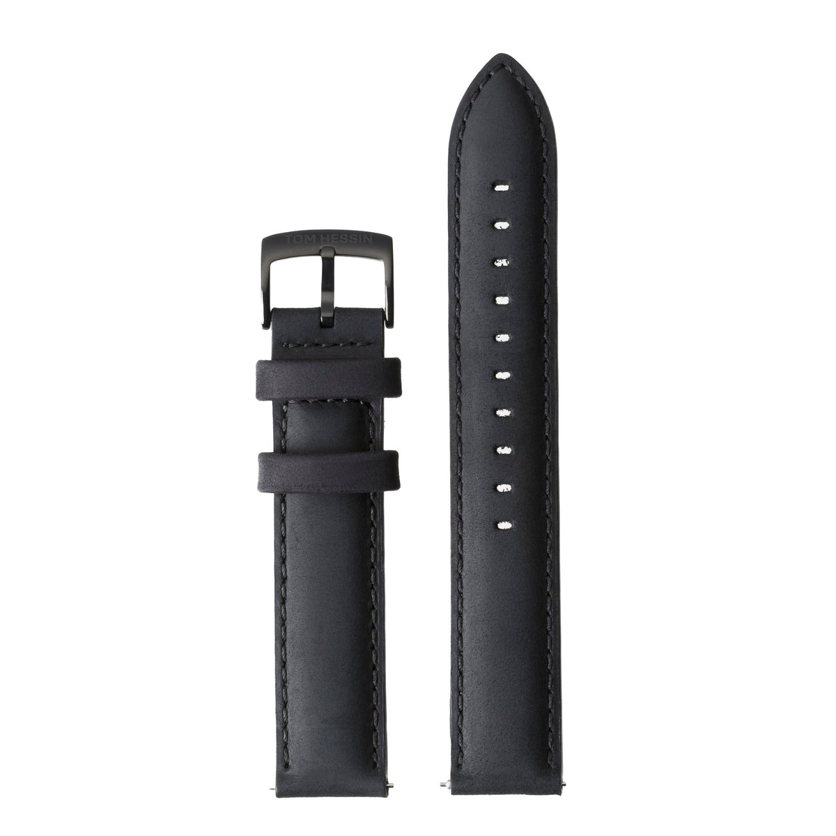 Tom Hessin Revolution black leather watch strap with black buckle - view 2