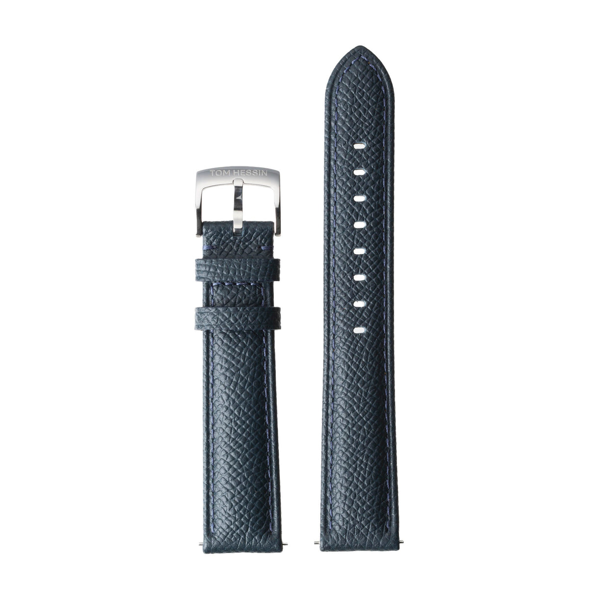 Tom Hessin Revolution navy blue Epsom leather watch strap with chrome buckle - view 2