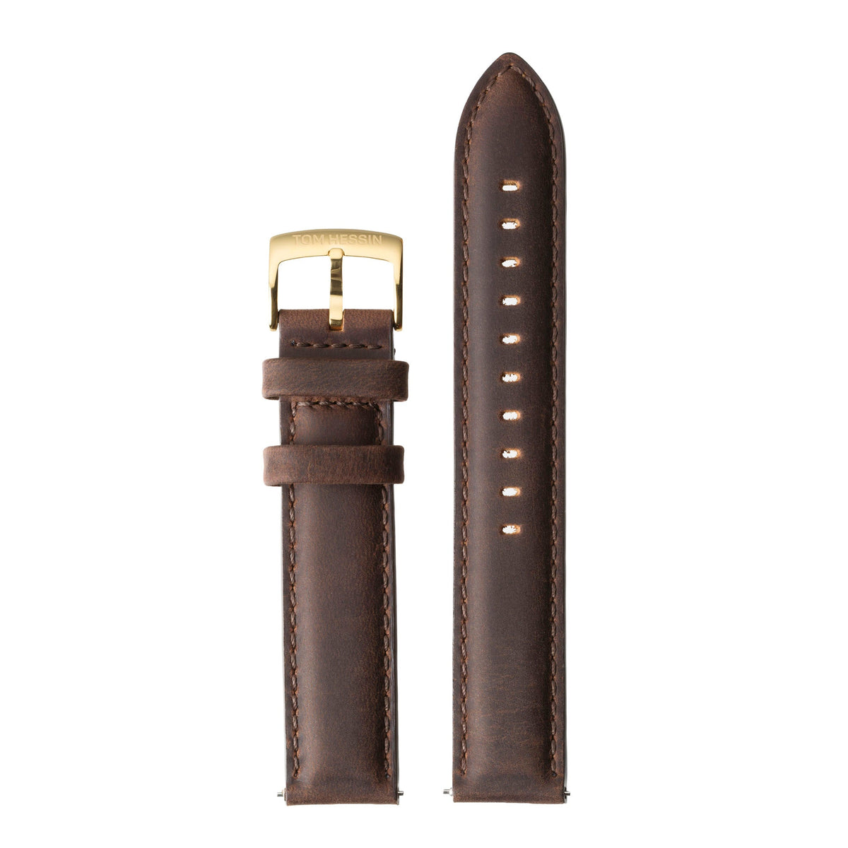 Tom Hessin Revolution brown leather watch strap with gold buckle - view 2