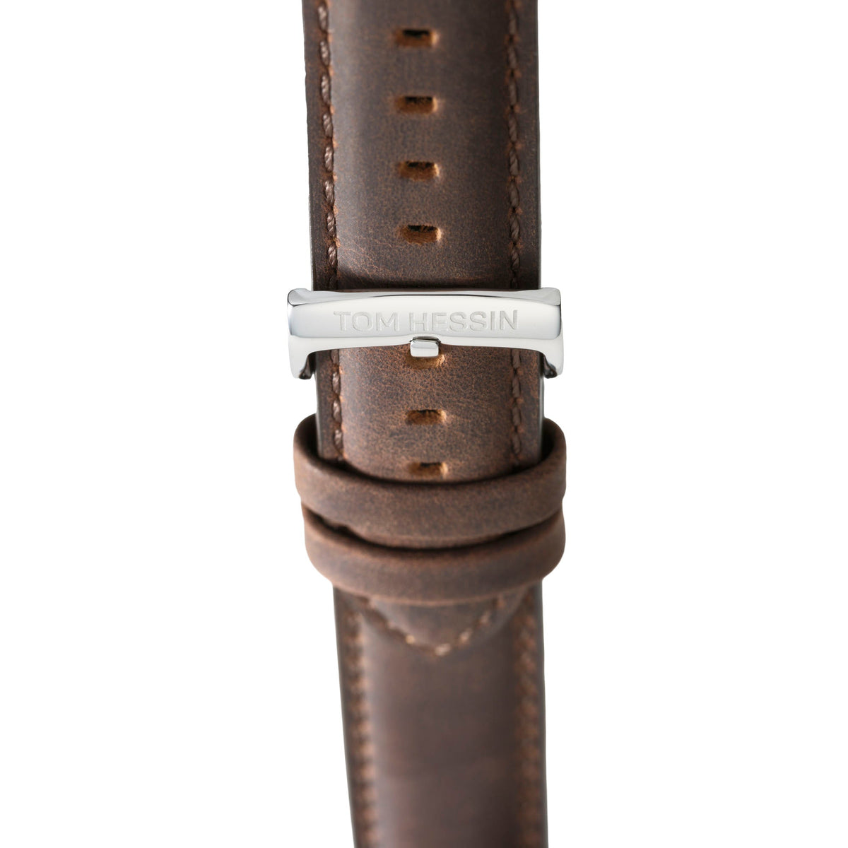 Tom Hessin Revolution brown leather watch strap with chrome buckle