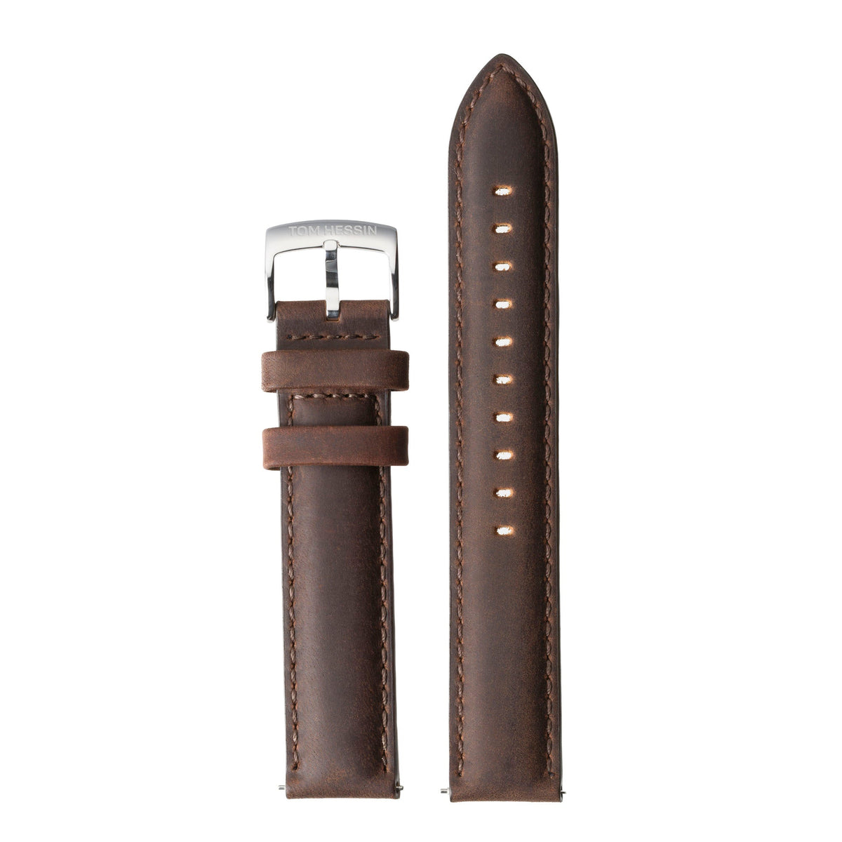 Tom Hessin Revolution brown leather watch strap with chrome buckle - view 2