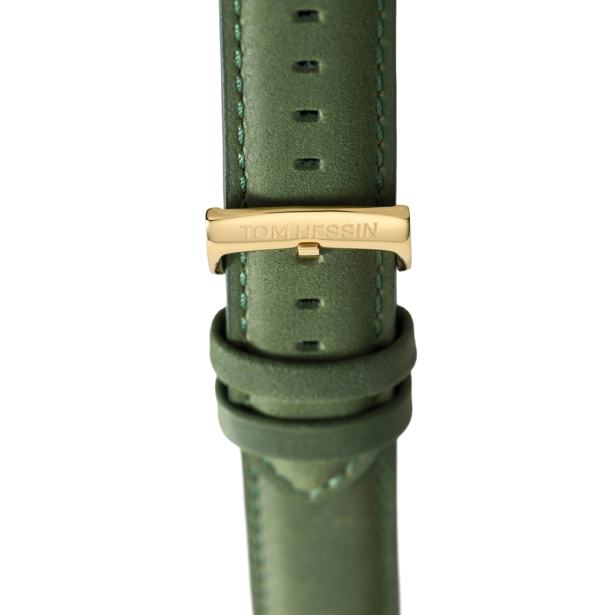 Tom Hessin Revolution green leather watch strap with gold buckle
