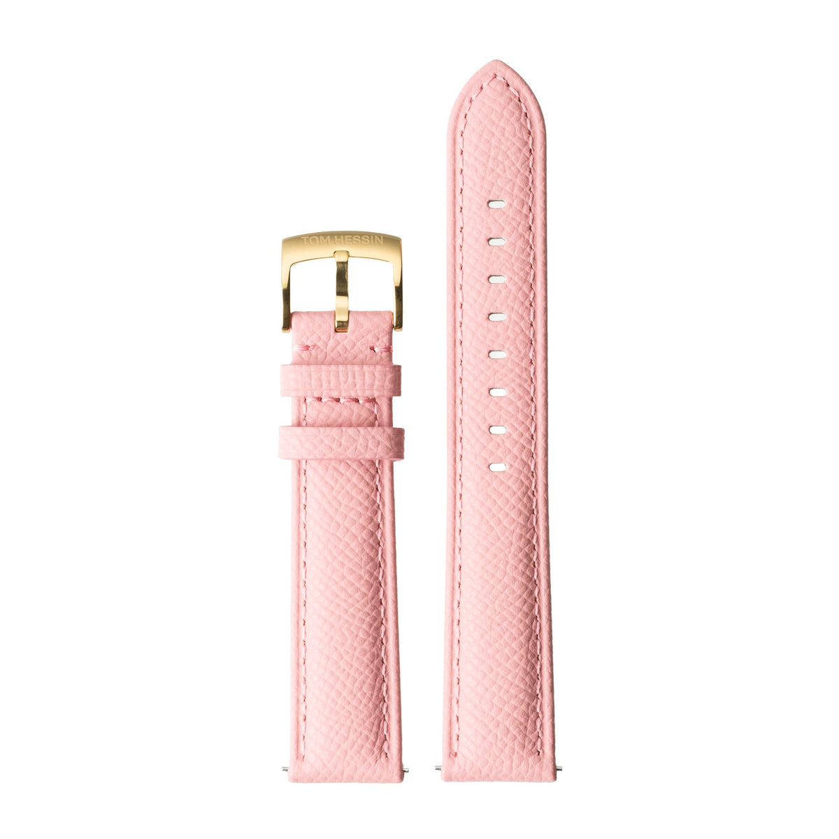 Tom Hessin Revolution pink Epsom leather watch strap with gold buckle - view 2