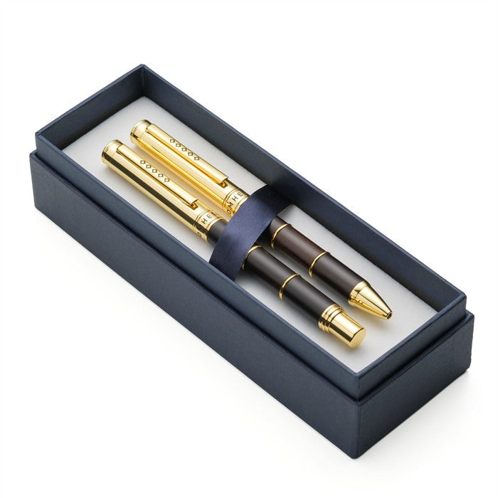 Tom Hessin Revolution Palace Gates Fountain Pen and Ballpoint Pen gift set in ebony wood with gold plated trim
