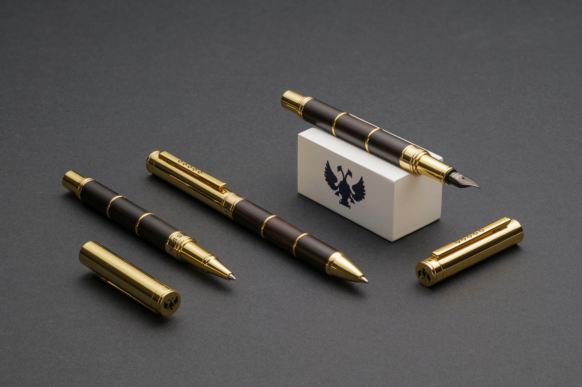 Tom Hessin Revolution Palace Gates Fountain Pen with ebony wood barrel and gold plated trim — image 9