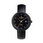 Tom Hessin Revolution Black watch with black leather strap and gold buckle - front view