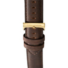Tom Hessin Revolution Gold watch with brown leather strap and gold buckle - buckle close up