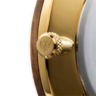 Tom Hessin Revolution Gold watch with pink Epsom leather strap and gold buckle - crown detail