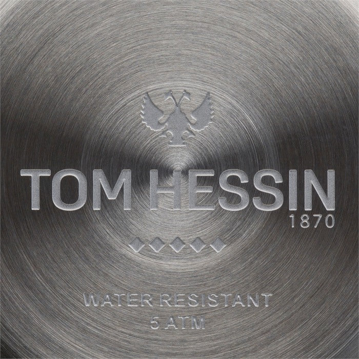 Tom Hessin Revolution Gold watch with pink Epsom leather strap and gold buckle - caseback engraving
