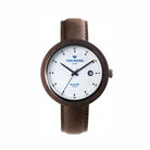 Tom Hessin Revolution Blue watch with brown leather strap and chrome buckle - front view