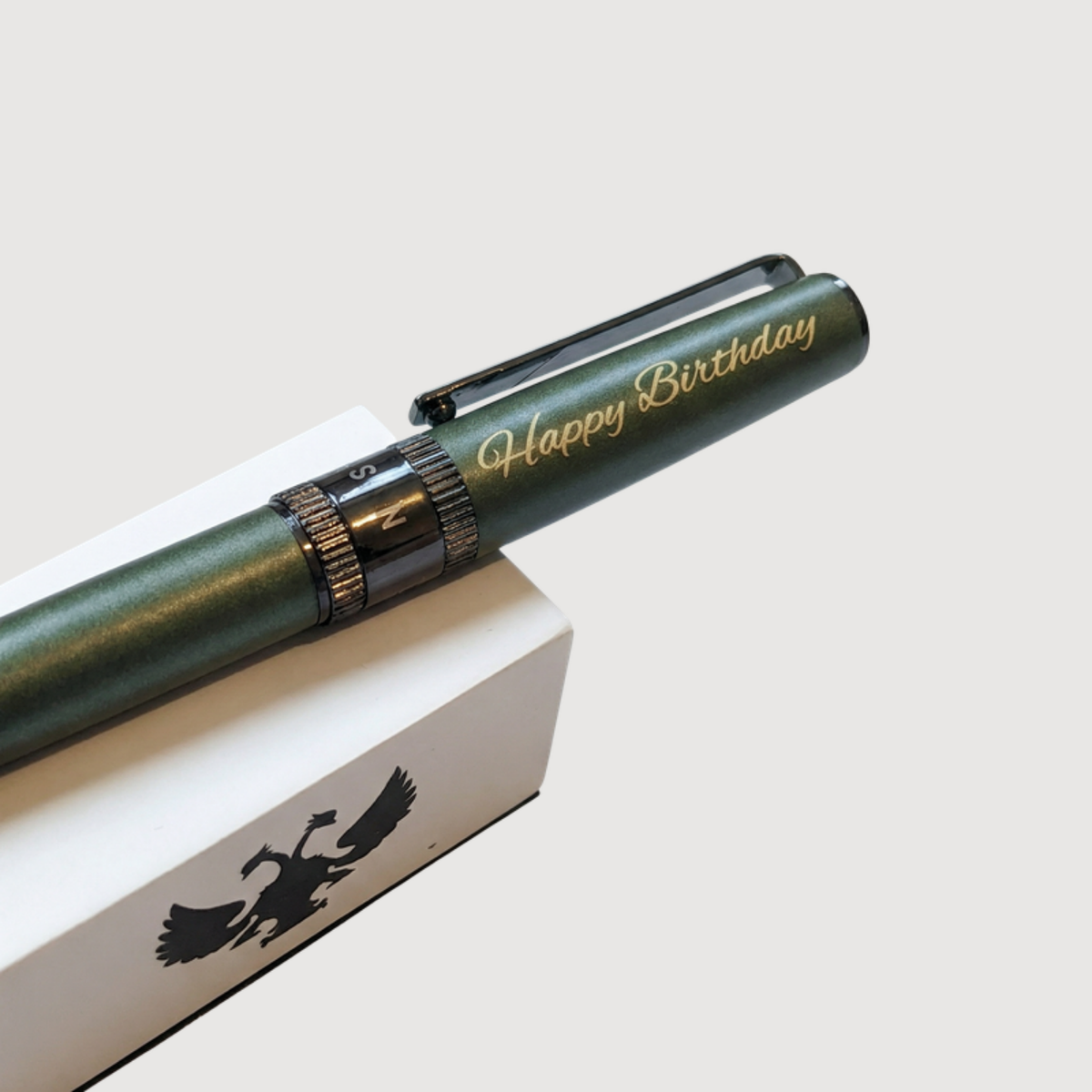 Tom Hessin pen cap engraved with Happy Birthday