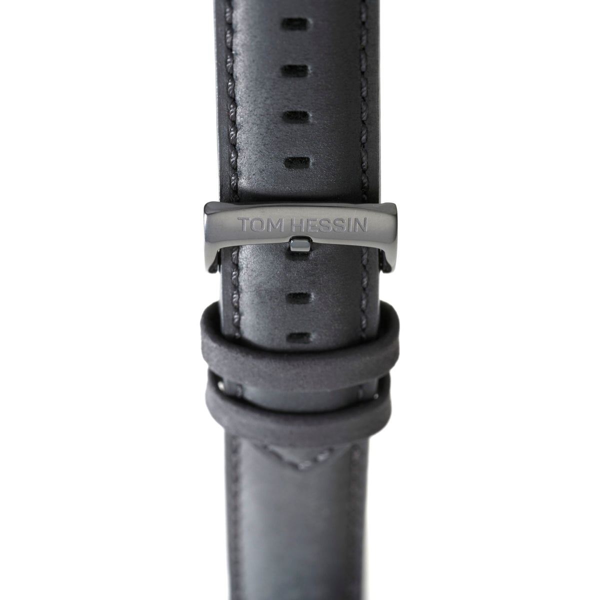 Tom Hessin Revolution black leather watch strap with black buckle