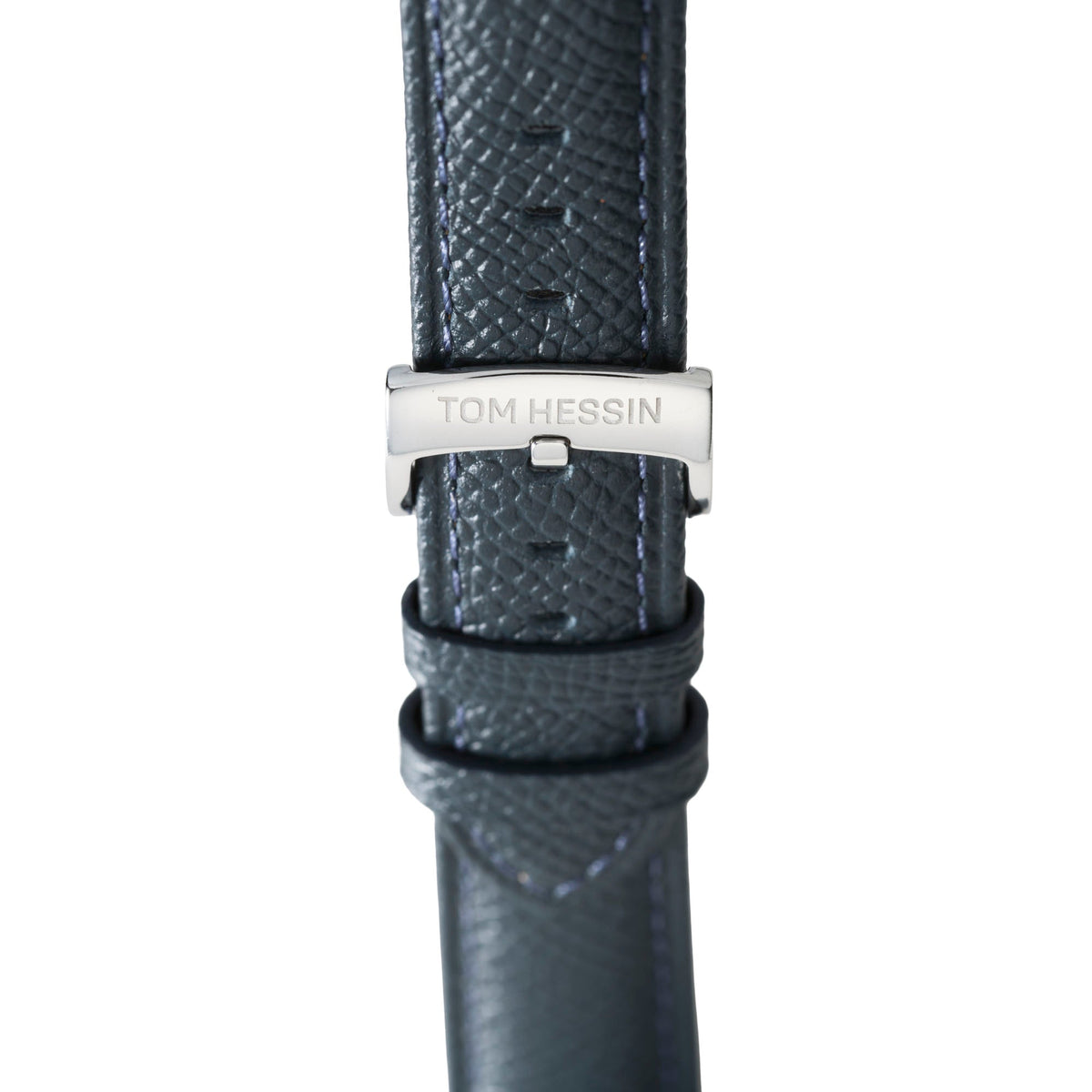 Tom Hessin Revolution navy blue Epsom leather watch strap with chrome buckle