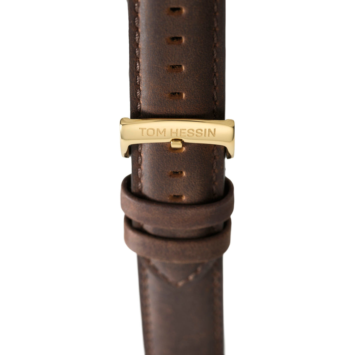Tom Hessin Revolution brown leather watch strap with gold buckle