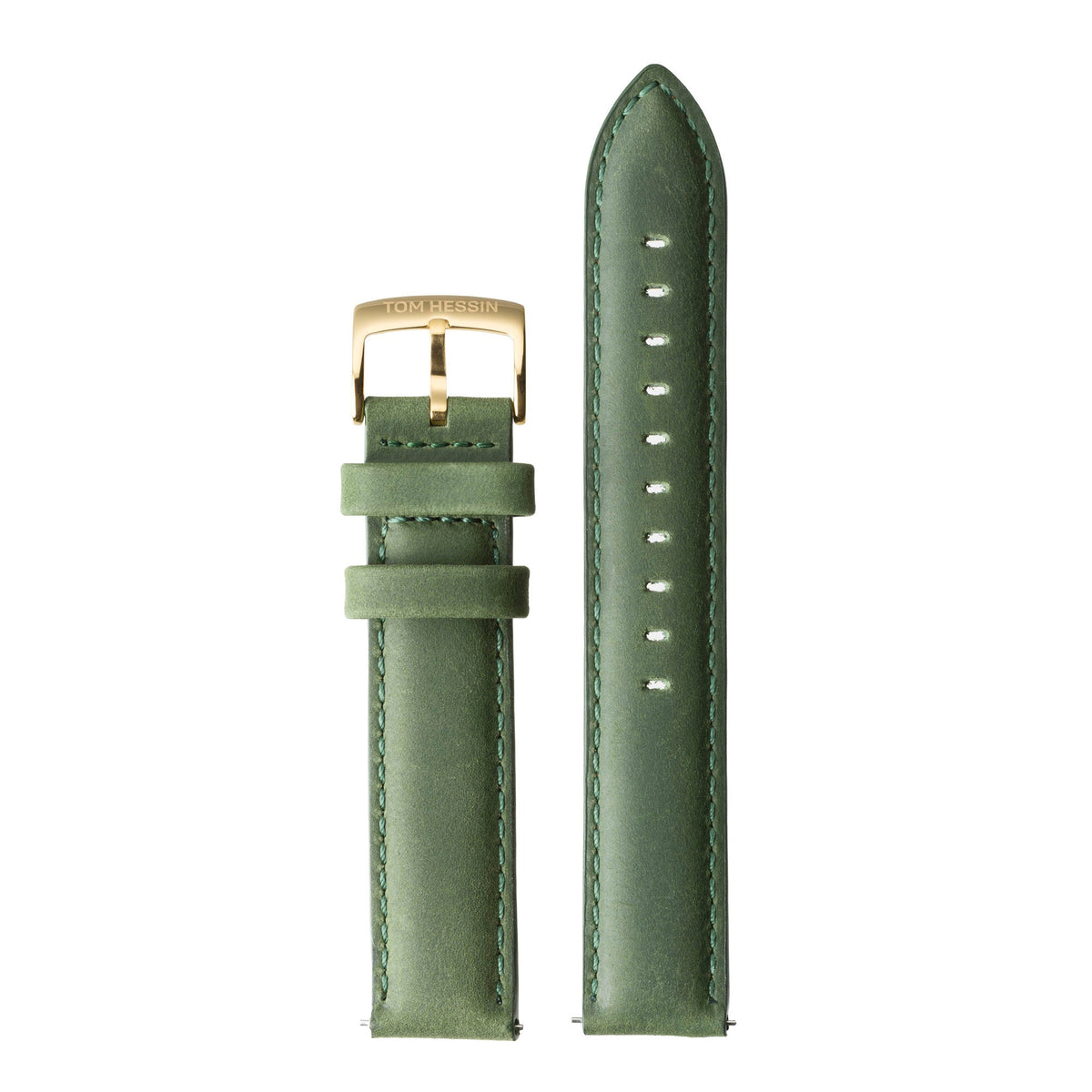 Tom Hessin Revolution green leather watch strap with gold buckle - view 2